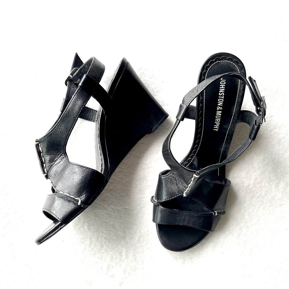 Johnston & Murphy Black Leather Wedges Size 7.5